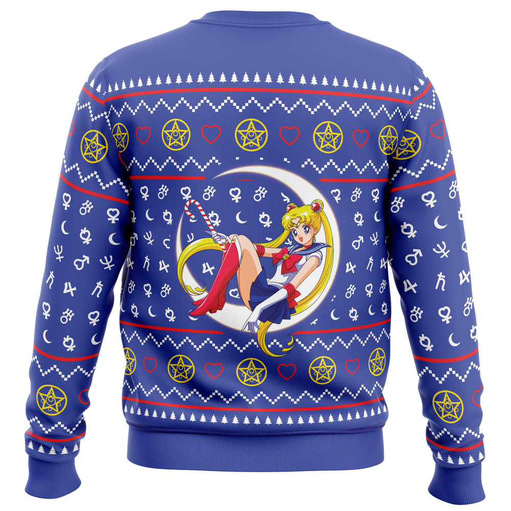 Sitting on Moon SM Ugly Christmas Sweater BACK mockup - Sailor Moon EU Store